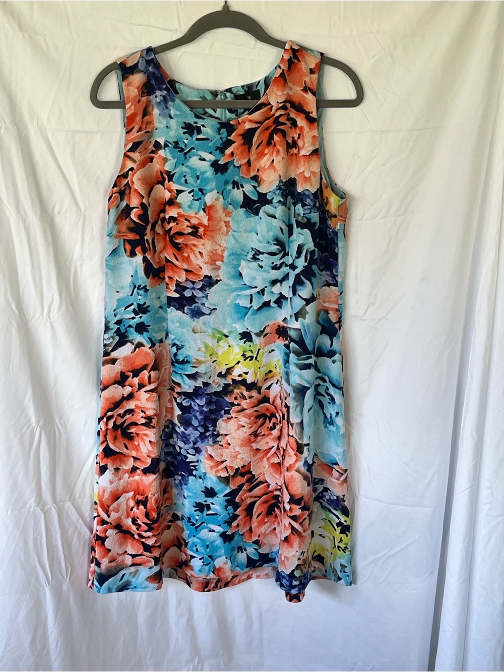 Worthington Coral & Aqua Floral Sleeveless Mini Dress
